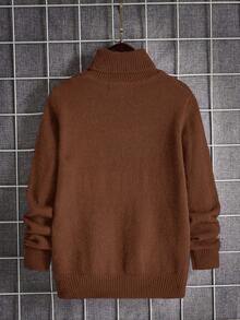 SHEIN 男童长袖休闲高领毛衣 - 棕色 - 查看 2