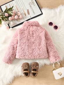 SHEIN Elladie kids Young Girl Fall Winter Button Up Flannel Coat - Pink - View 2