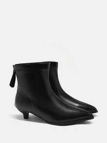 CUCCOO CURVES Plusstorlekar damstövlar med bred passform, korta stövlar med hög klack, mångsidiga och snygga, lämpliga för breda vader - Svart - Visa 2