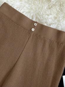 Franclia Pantalones holgados de punto con forro térmico de cintura alta para mujer, cálidos para el invierno