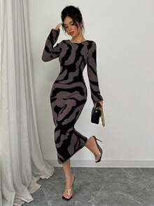 Elenzga Women's Sweater Dress With Flare Sleeves - Mocha Brown - View 6
