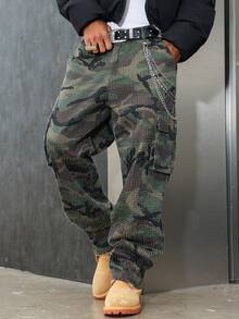 Manfinity EMRG Men's Casual Streetwear Multi-Pocket Embroidered Camouflage Denim Jeans, Perfect Holiday Gift For Boyfriend & Husband Camo Cargos Baggy Cargo Jeans Men Camo Cargo Pants Men Men Cargos Pants - Army Green - View 6