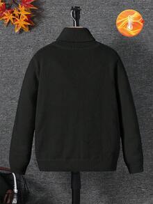 SHEIN Tween Boys' Casual Everyday Versatile Comfortable High Neck Long Sleeve Pullover Sweater - Black - View 5