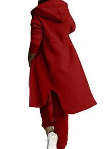 EMERY ROSE Women's Red Zip-Up Hoodie And Pants Set - Red - View 2