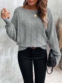 EMERY ROSE Women's Casual Solid Color Batwing Sleeve Sweater, Autumn/Winter - Grey - View 3