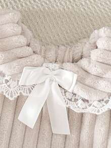 Souflis Souflis Conjunto de 3 peças para bebê menina, elegante, fofo, grosso, macio, de pelúcia, listrado, flanela, com acabamento em renda, gola Peter Pan, manga comprida, blusa, calças, faixa de cabeça com laço, conjunto de 3 peças - Bege - Ver 6