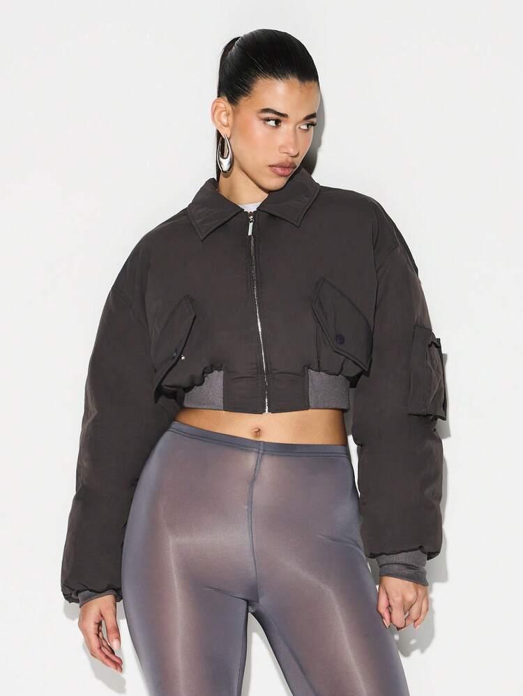 KIZN Oversized Bomber Jacket With Ribbed Hem