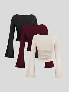 Sweetra Women's Commuting Comfortable Pleated Flare Sleeve Suit Set - Multicolor - View 2