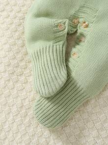 SHEIN Baby Girls Floral Embroidered Knit Romper, Long Sleeve Sweater Jumpsuit With Ruffled Cuffs, Comfortable For Autumn/Winter, Suitable For Everyday Wear, Outings, Travel, Newborns, And Daycare - Green - View 8