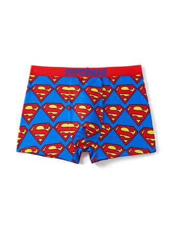 SUPERMAN X SHEIN 1pc Men's Blue Comfortable Breathable Contrast Trim Cartoon Print Trunks,Comfortable,Soft,Cute,,Basic Casual Boxer Brief Graphic Boxers Mens Boxers Mens Graphic Boxers