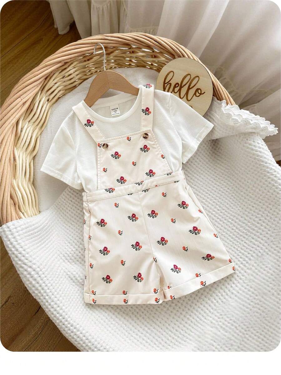 Babygirl Cute Versatile Khaki Ditsy Floral Romper