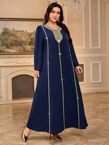 Al Najma 大码女式土耳其长裙和阿拉伯传统长袍 - 藏蓝色 - 查看 6