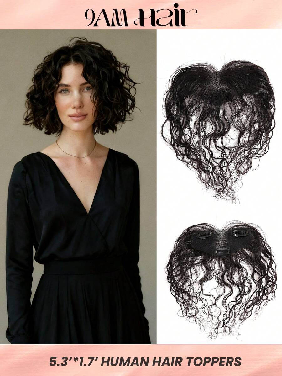 Topper Human Hair 10Inch Curly Wig Handmade Base Hair Topper SNatural  Hairpiece 5.3*1.7Inch Lace Size - SNatural - View 1