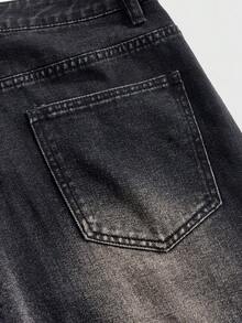 ROMWE MEN Street Life Pantalones cortos vaqueros de verano casuales para hombres con bolsillos en diagonal, lavado con piedras y bordes deshilachados - Negro - Ver 3