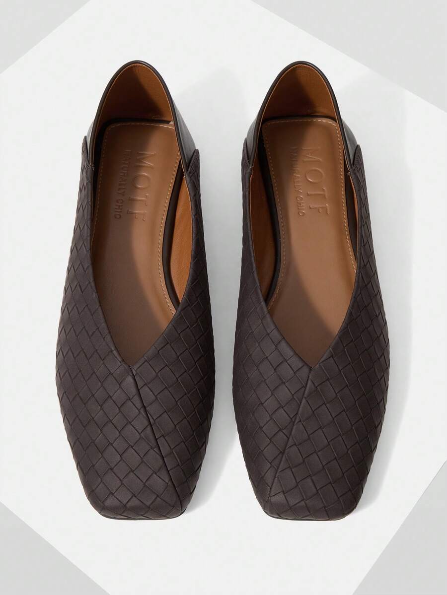 MOTF VINTAGE BALLET FLATS, FASHION COMFORTABLE ELEGANT SQUARE TOE -ON SHOES FOR WOMEN, SUITABLE FOR ALL SEASONS FOR CHRISTMAS - Coffee Brown - View 1