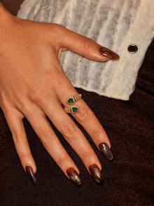 Glisma 18K镀金女士开口戒指，西式珠宝，复古风格，宝石镶嵌，适合秋冬季节，送给妈妈/女士/女孩/母亲，高档品质 - 金色 - 查看 1