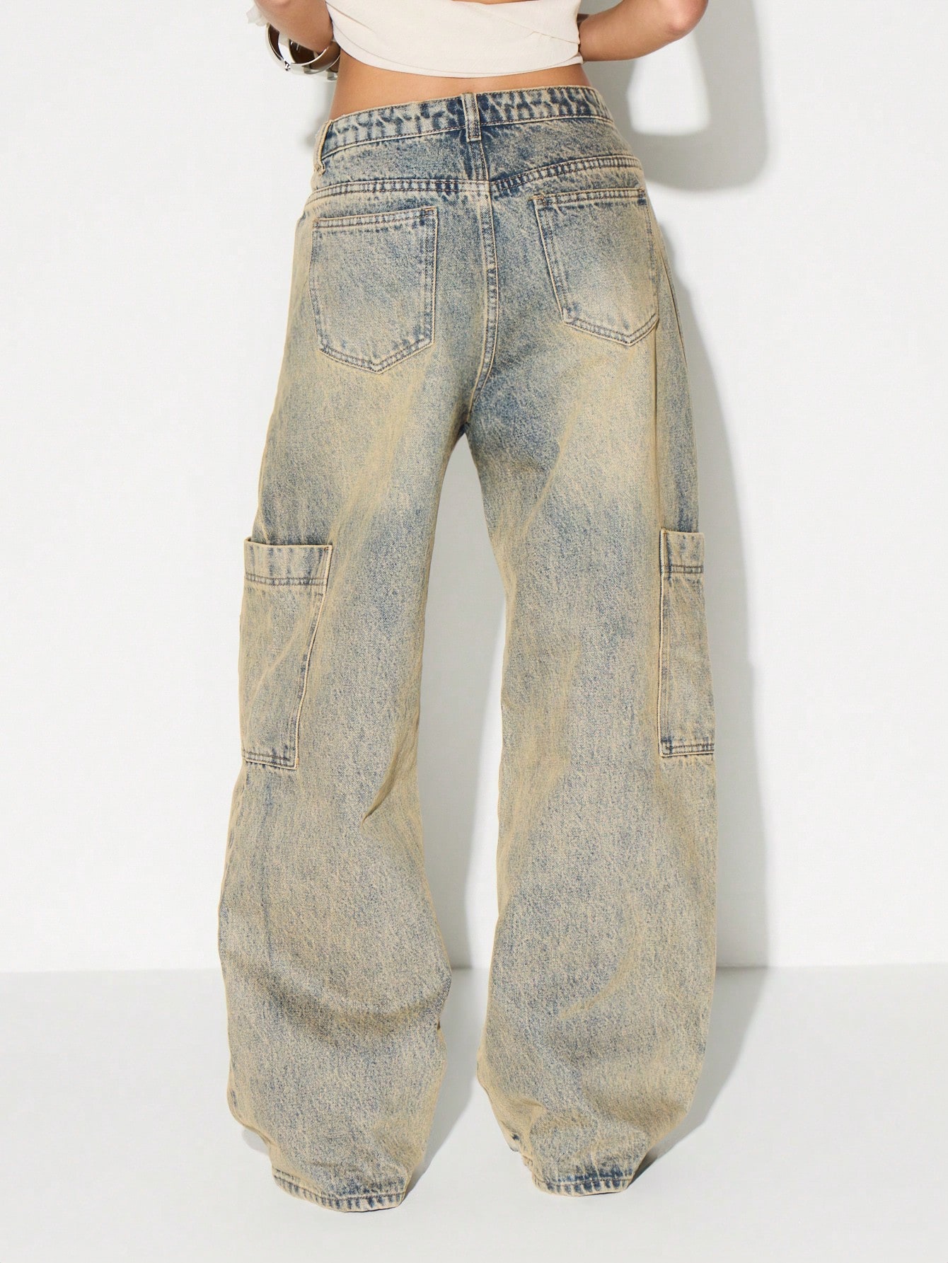 KIZN Jean cargo taille haute avec poches utilitaires