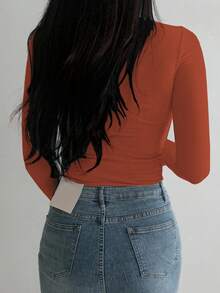 DAZY Women's Turtleneck Long Sleeve Base Layer T-Shirt, Black, Spring/Summer/Autumn - Rose Red - View 2