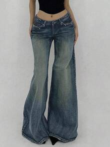 DAZY Women's Pocket Loose Wide Leg Casual Versatile Jeans - Medium Wash - View 3