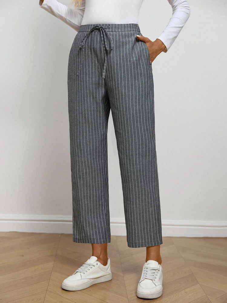 Women's Striped Print Pocket Twist Casual Straight Leg Pants Fall Clothes For Women Trousers Women's Pants Trousers For Women Joggers Women