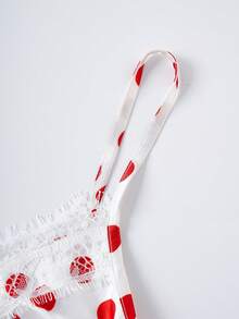 Betty Boop x SHEIN 女式复古优雅卡通人物与波尔卡圆点印花撞色蕾丝吊带睡袍，夏季 - 白色 - 查看 7