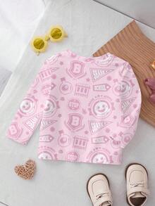 BABY SHARK X SHEIN Baby Girl Cute Cartoon Shark Print Round Neck Long Sleeve T-Shirt, Autumn - White - View 2