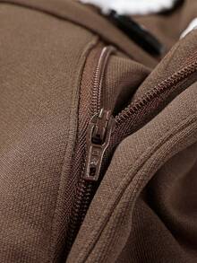 Manfinity Homme 1 pezzo Pantaloni casual da uomo con vita semi-elastica e zip, con motivo patchwork marrone e grigio scuro con stampa a fiamma, regalo per il fidanzato/marito, regalo per l'anniversario, autunno