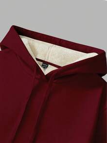 SHEIN EZwear Felpa con collo alto e mezza chiusura lampo, in pile, casual e ampia, con coulisse, colore bordeaux, adatta per l'autunno/inverno - Bordò - Visualizzare 8