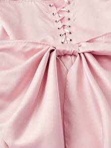 SHEIN MOD 杏色露背蝴蝶结缎面中长连衣裙 - 粉色 - 查看 3