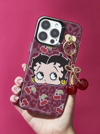 Betty Boop x SHEIN 樱桃图案手机壳，印花保护壳，时尚手机壳，兼容，礼品创意，派对，节日，情人节