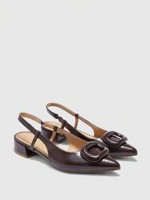 CUCCOO BIZCHIC 纯色休闲简约粗跟露背女式平底鞋 - 咖啡棕 - 查看 2