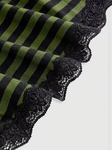 ROMWE Kawaii Y2K V 领条纹撞色蕾丝细肩带 T 恤，性感朋克风格女式夏季吊带背心 - 彩色 - 查看 4