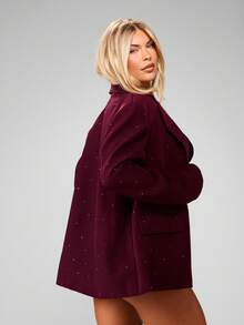 MISSGUIDED 缀饰勃艮第色西装外套，缀有散落的热熔水钻细节，非常适合晚间场合和特殊活动 - 酒紅色 - 查看 2