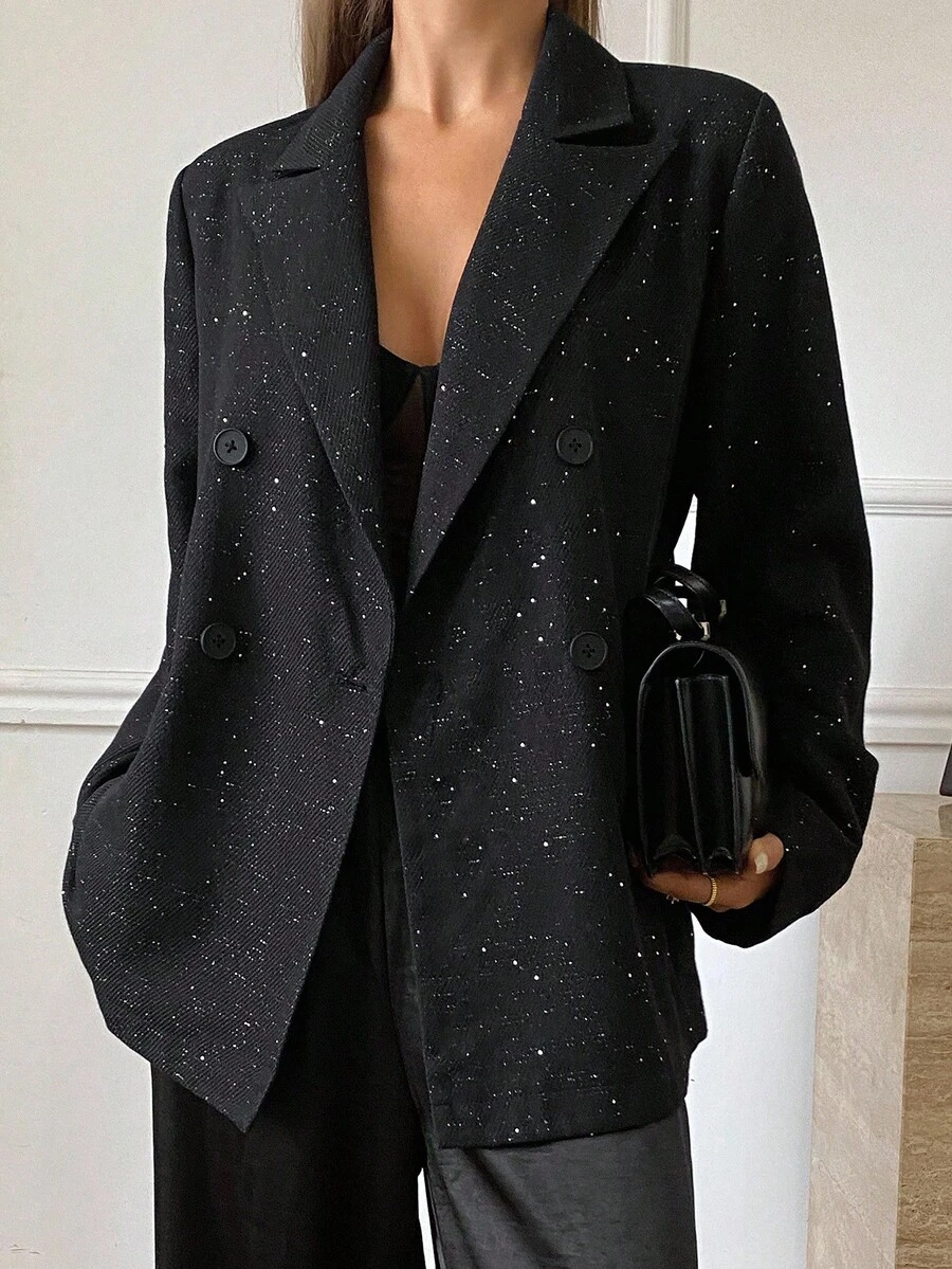 DAZY Women's Casual Sequin Blazer Jacket, Autumn Business Attire - Black - View 1