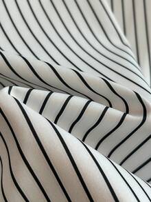 Franclia Women's Elegant Fashionable And Simple Casual Commuting Wear Inner And Outer Wear Black And White Shirt With Striped Fabric And Belt, Women's Elegant Casual New Year's Blouse