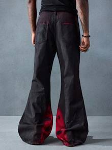 ROMWE MEN Grunge Punk Men's KPOP Distressed Washed Wide Leg Jeans - Black - View 7