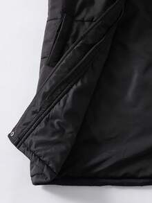 1pc Black Long Casual Style Black Stitching Crafted Long Sleeve Straight Hem Hooded Fur Collar Thick Winter Commute Daily Warm Fashion Versatile Girls Padded Coat - Black - View 7