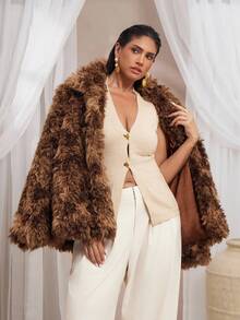 VOLUPTÉ CURVE Abrigo largo de talla grande para mujer, de estilo vintage artístico y elegante, con cuello alto de contraste de piel sintética, manga raglan de manga larga, suelto y esponjoso, versátil y a la moda, para otoño/invierno