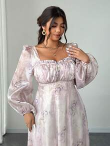 Elenzga Plus Size Floral Print Dress, Elegant For Party