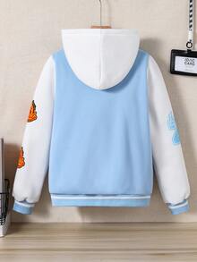 SHEIN Explorewe Fleece Fabric Hooded Jacket With Letter Print, Autumn/Winter - Baby Blue - View 2