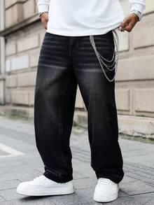 Manfinity EMRG Men's Casual Loose Fit Distressed Black Denim Jeans, Perfect Holiday Gift For Boyfriend & Husband Black Baggy Jeans Men Men Jeans Loose Fit Black Mens Jeans