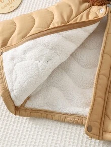 Cozy Pixies Baby Boy Cartoon Bear Pattern Contrast Color Hooded Winter Coat, Versatile & Comfortable For Indoor, Outdoor Casual, Skiing, Back To School, Daily Wear, Sports, Play, Party