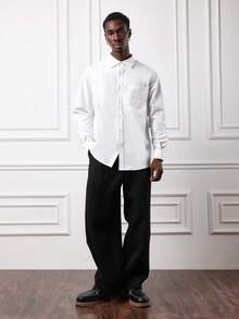 SUMWON Regular Fit Button Down Shirt Long Sleeve Collared Double Pocket Classic Work Casual Office Business Formal Wardrobe Essential Plain - White - View 5