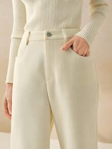 Cévolie 女式米色激光镂空口袋细节裤 - 米色 - 查看 3