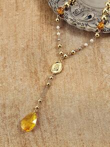 Glisma 18K Gold-Plated Beaded Necklace, Casual Vintage Women Pendant Necklaces,Party,Night Club,Shopping,Vintage,PREMIUM,Zirconia,Rhinstone,Western Jewelry,Old Money,Gemstone,Outfits,Fall/Autumn/Winter,For Mom/Women/Girl/Mother,Premium,Charm Necklace