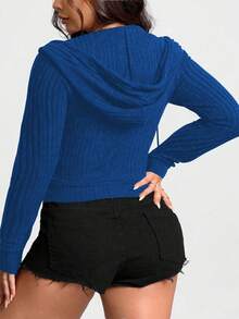 Calvaya Sudadera con capucha de manga larga con cremallera y costillas de unicolor talla grande - Azul - Ver 2