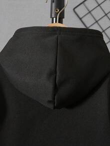 SHEIN 青少年男孩斜拉链字母印花卫衣 - 黑色 - 查看 4