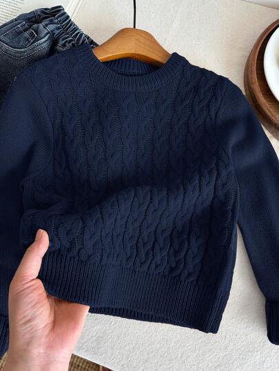 SHEIN Kids Young Boy Winter Autumn Sweater,Soft Comfortable College Style Preppy School Uniform For Back-To-School,Career Day,Christmas,Halloween,Birthday