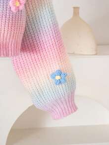 Cárdigan de flores tejido a mano con diseño arcoíris, abrigo de suéter con mangas cortas de farol lindo para niñas - Multicolor - Ver 5