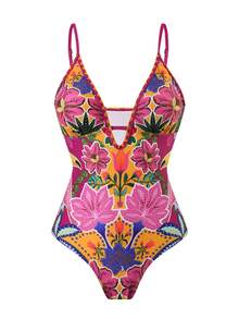 Swim Oasis 2 件套印花性感连体泳衣（含裙摆），适合海滩度假，春夏季 - 彩色 - 查看 3